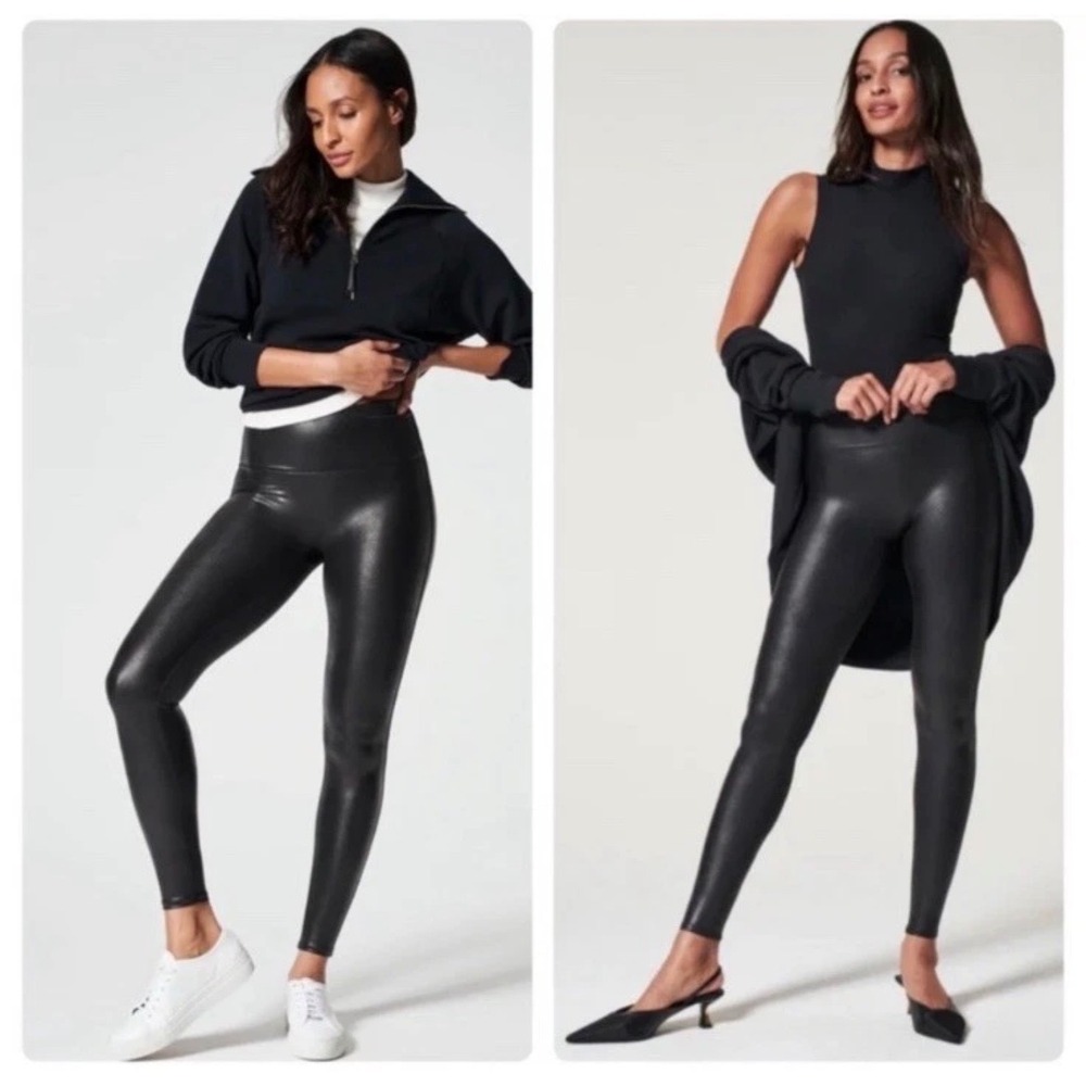 Spanx Faux Leather High Waisted Leggings Black Comfortable Chic Size Large